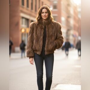 Vintage brown natural Fur bomber jacket sz M